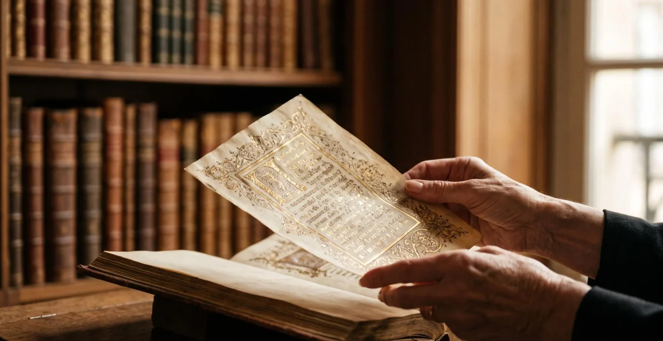 Gros plan sur une page de manuscrit médiéval enluminé tenue à la lumière naturelle, illustrant la valeur patrimoniale croissante d'une œuvre d'art ancienne