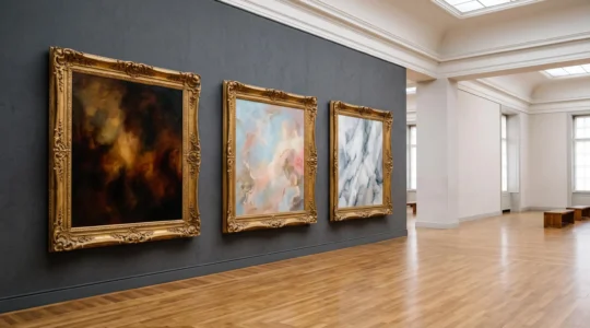 Trois détails de tableaux juxtaposés illustrant les contrastes de lumière, couleur et composition entre baroque, rococo et néoclassicisme
